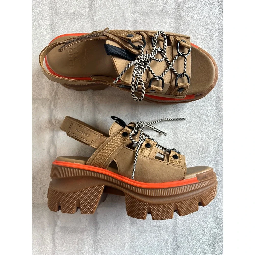 NWOT Sorel Kinetic Rein CB Lace Platform Sandal Tan Orange Womens gorpcore y2k